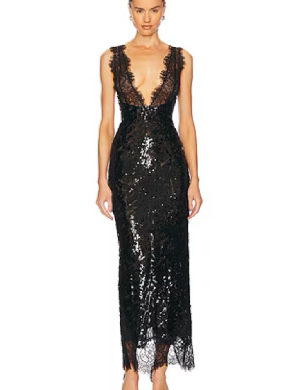 NBD Black Sequin Lace Plunge Maxi Dress